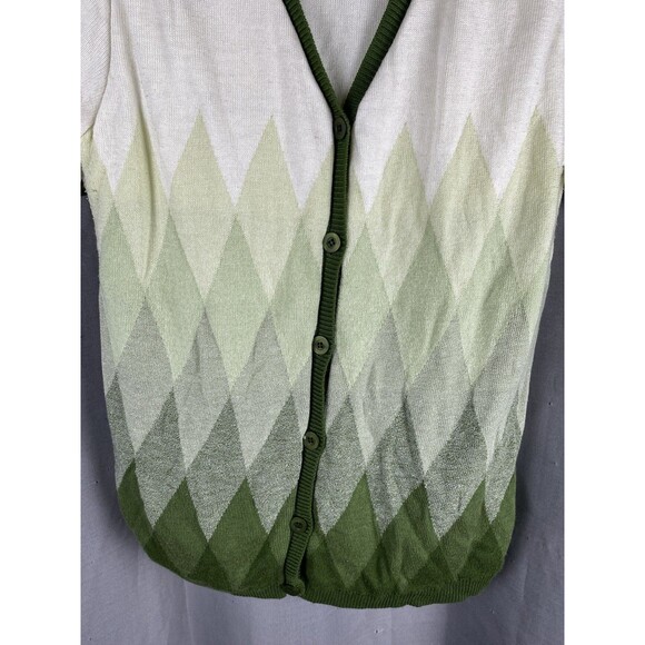 Alfred Dunner Women's Sz M Green White Layered Argyle Short Sleeve Sweater Top - Picture 5 of 10